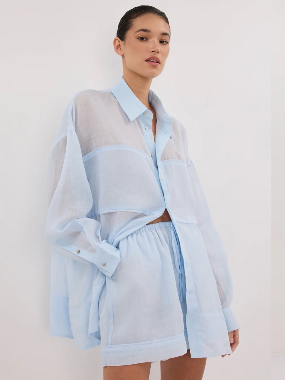 DISSH Light Blue Semi-Sheer Button-Up